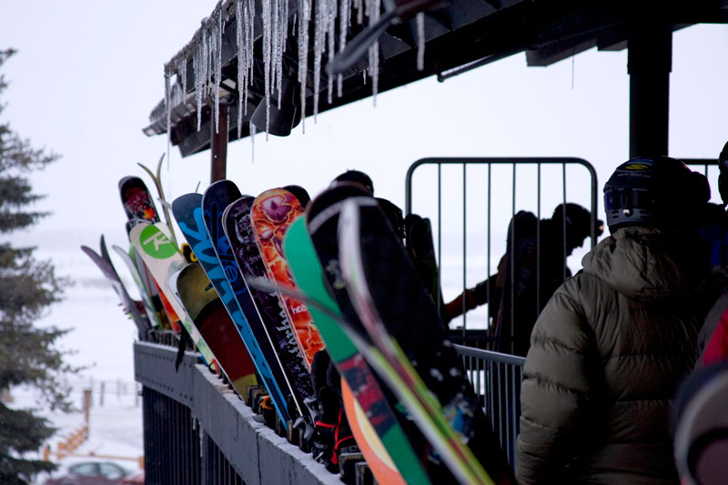 early morning tram line jackson hole mountain resort powder day