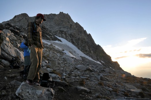 Photo of the Day – Sunrise on the way up the Middle Teton